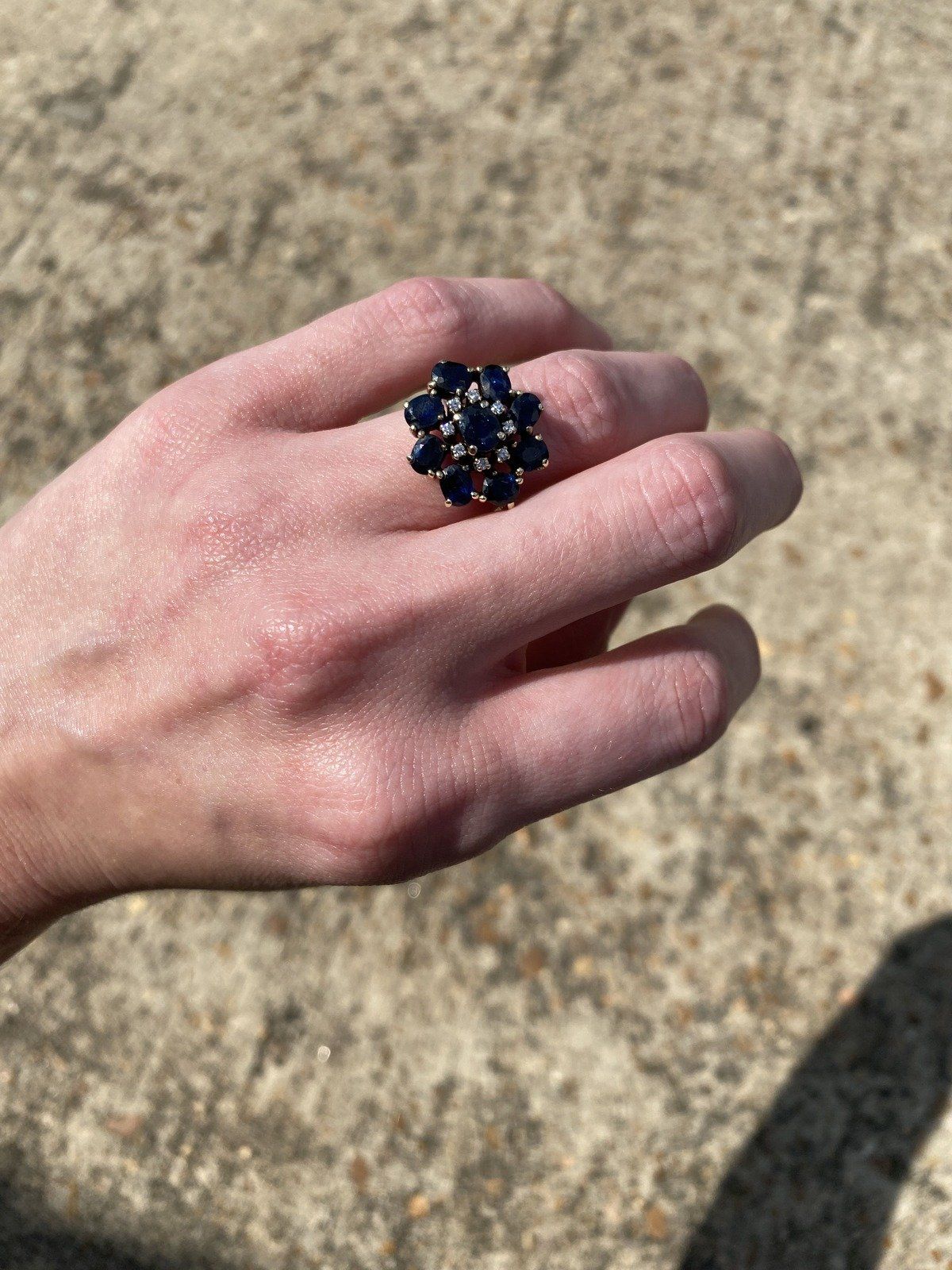 Antique 14k Gold Diamond Sapphire Petal Flower Cluster Ring 7