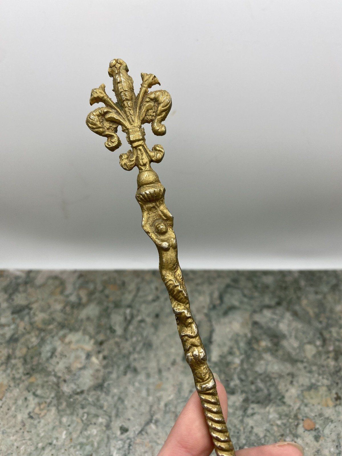 Gilt Painted Margro Italian Pewter Repousse Fleur De Lis Cherub Serving Fork 6
