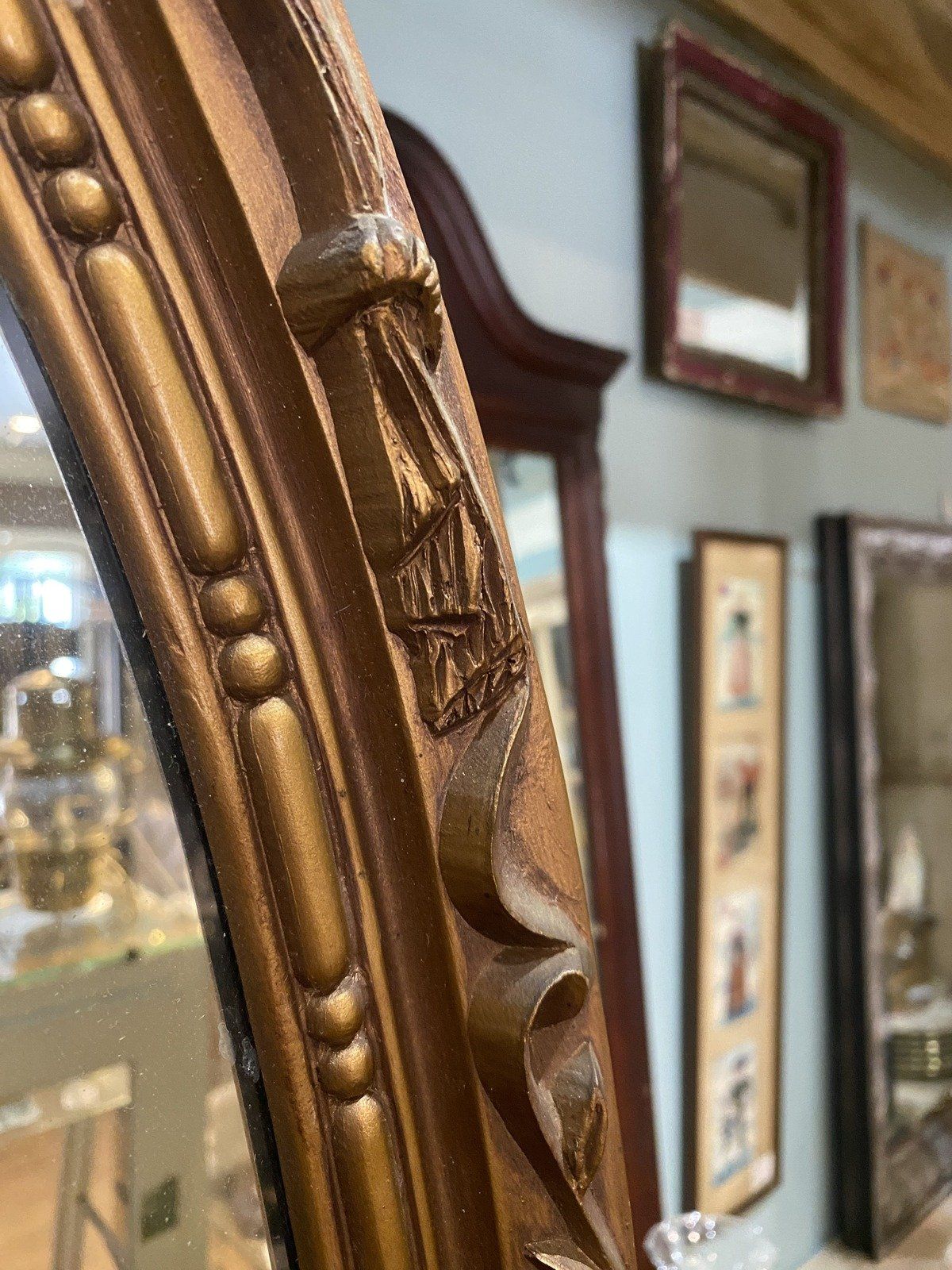 Large Oval Vintage Mirror w Molded Frame (36.5x18.5) 3