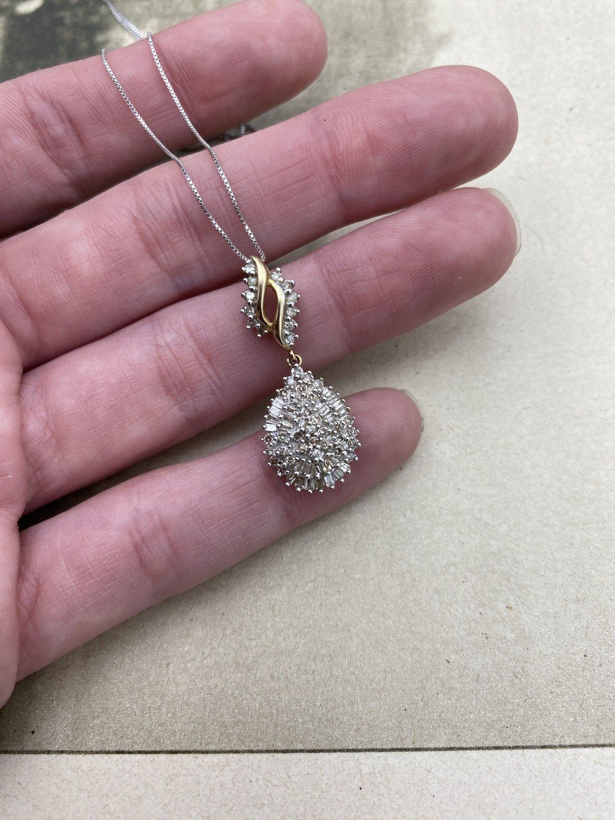 10k Dual Gold Diamond Cluster Drop Bail 18L Necklace #2212 4