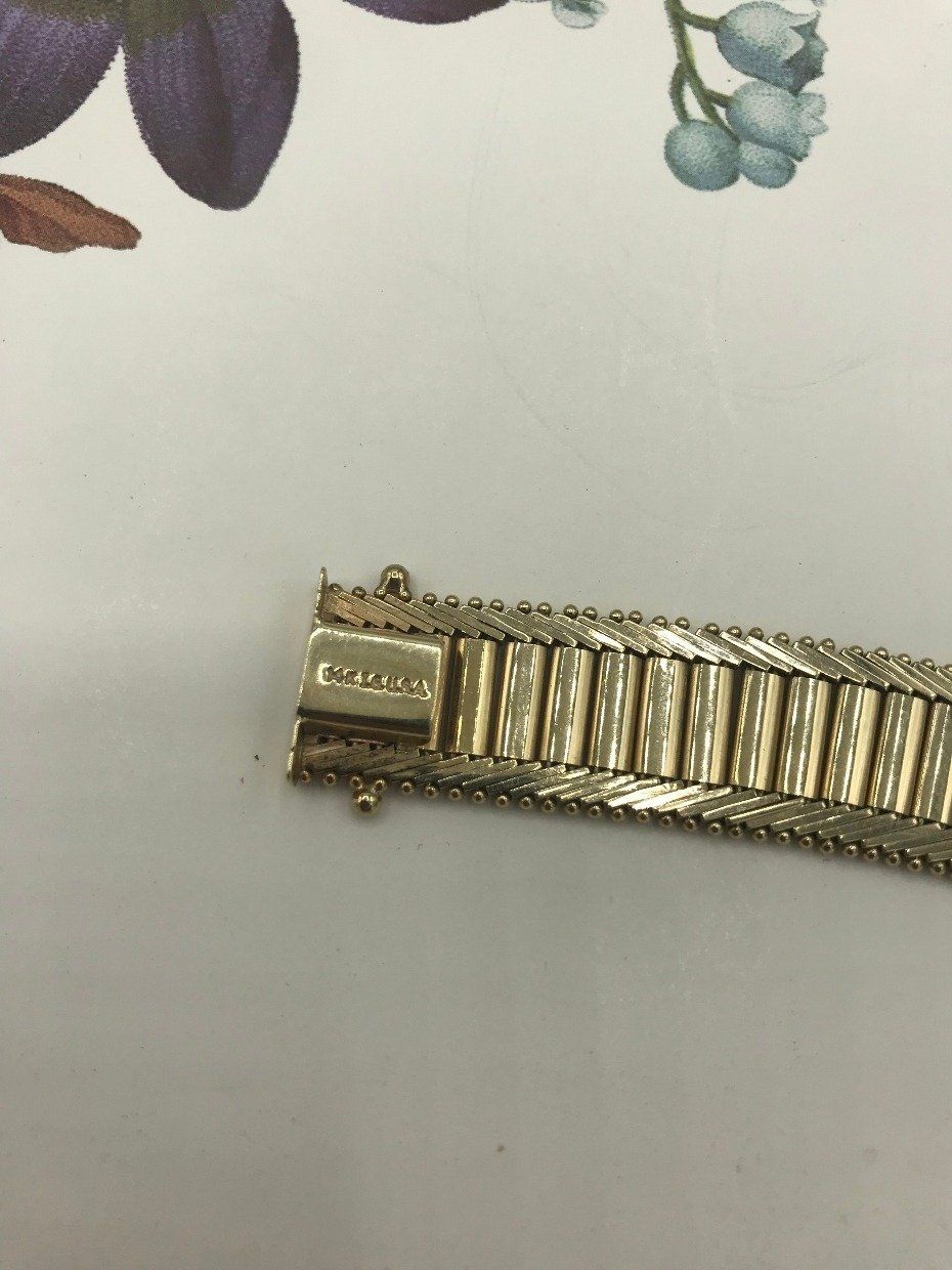 14k Gold Brushed Barrel Wide Link Bracelet w Granulated Edge 5