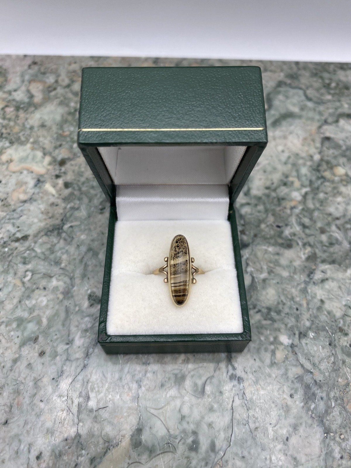 Antique 14k Gold Rare Botswana Agate Navette Ring 3