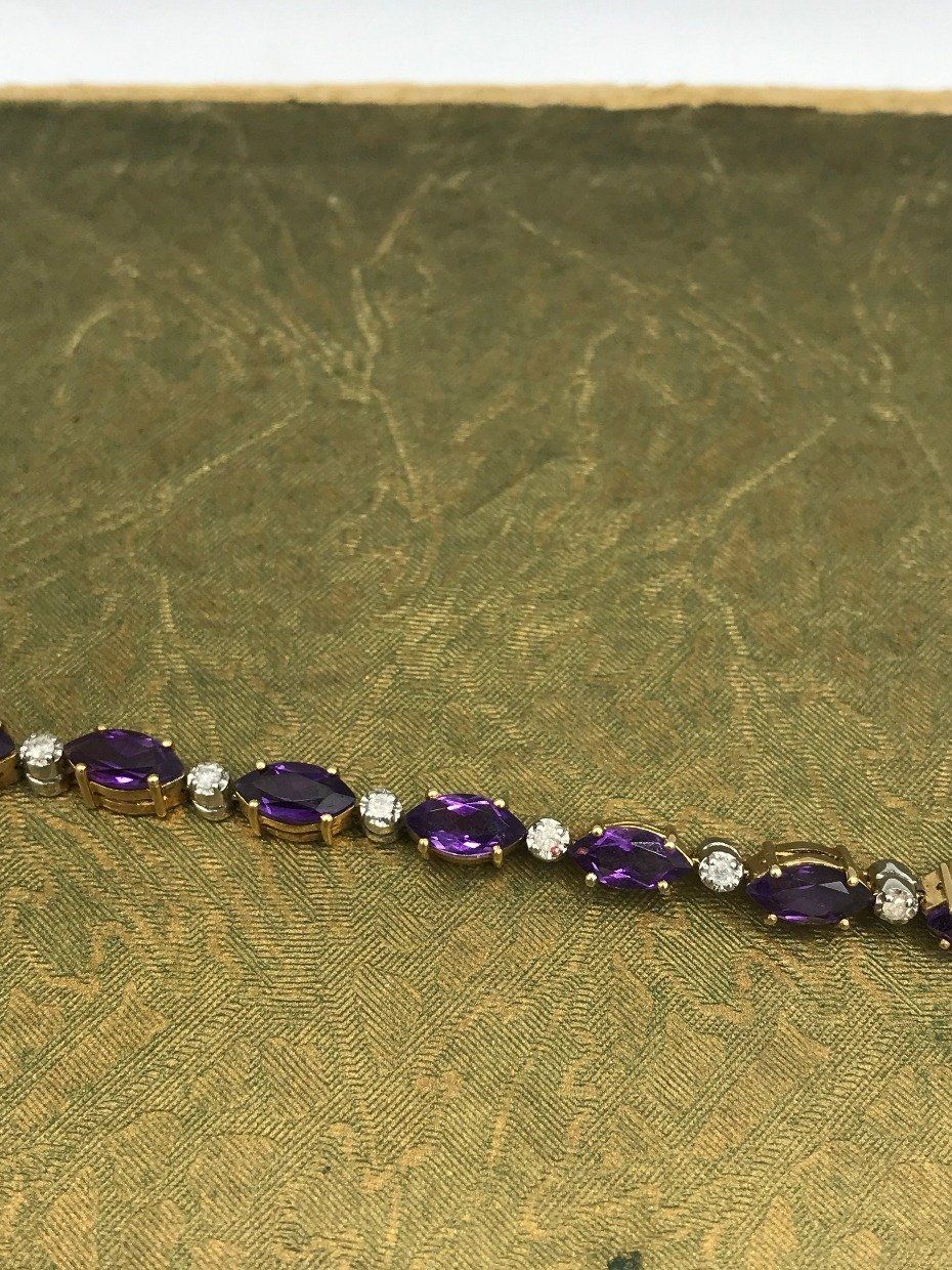 14k Gold Marquise Amethyst + Diamond Spaced Tennis Bracelet 3