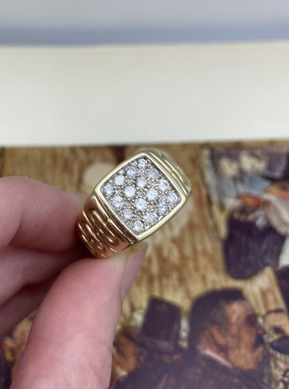 Men's 10k Bright Gold Pave Diamond Jubilee Rolex Style Ring 4