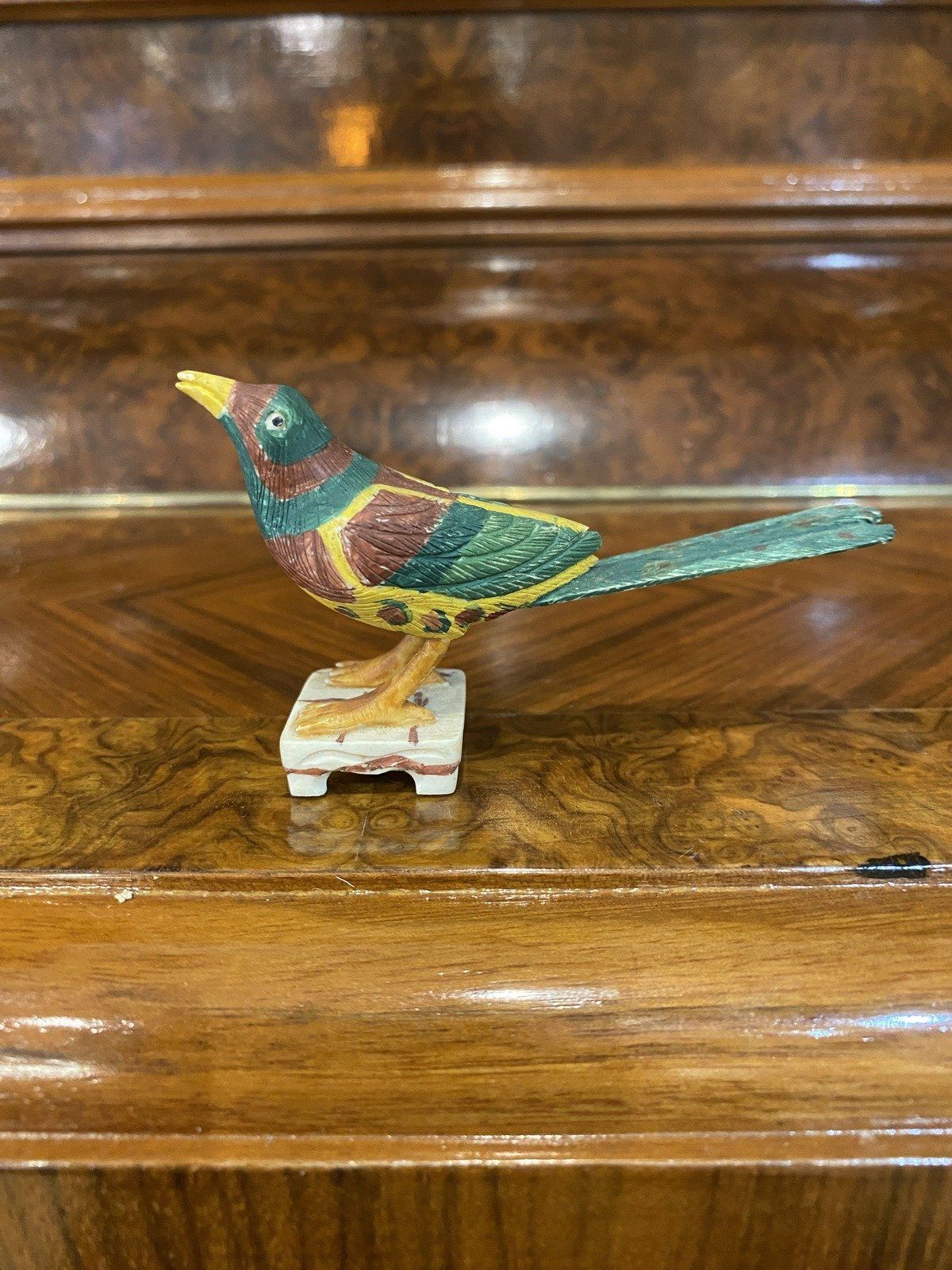 Chinese Carved Bone Colorfully Hand Painted Bird Sculpture