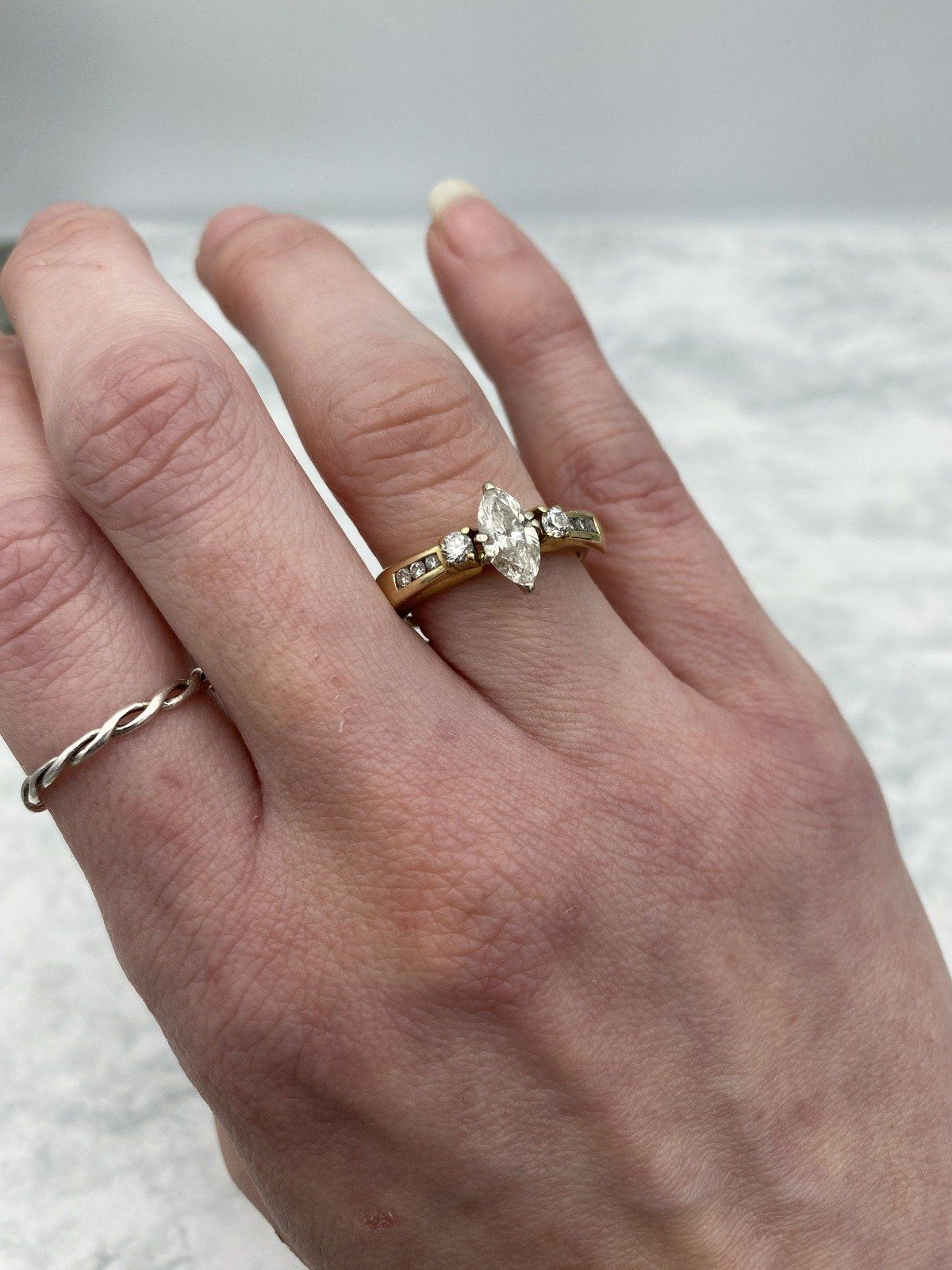 14k Gold .75ct Marquise Diamond Bridal Set w Retrofit Diamond Ring Guard #2950 7