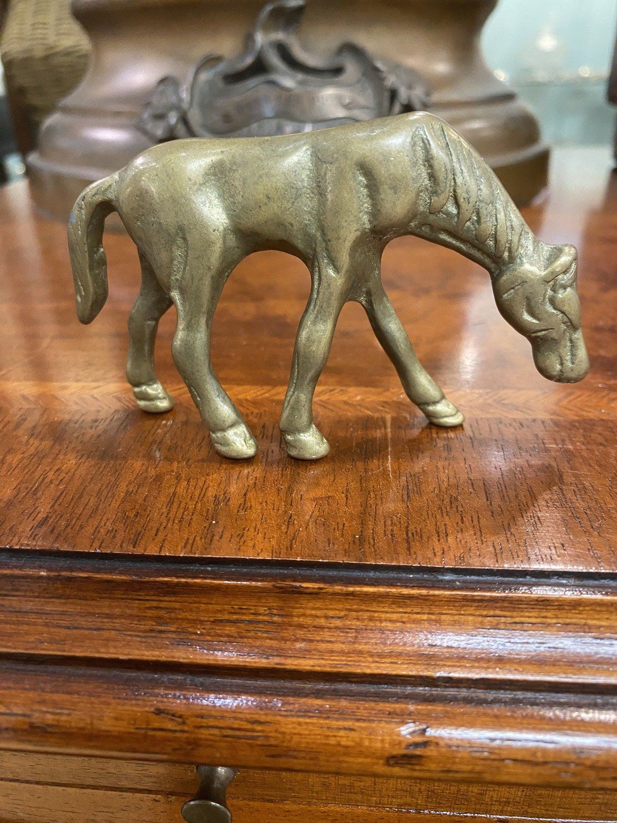 Mini Brass Grazing Horse 3