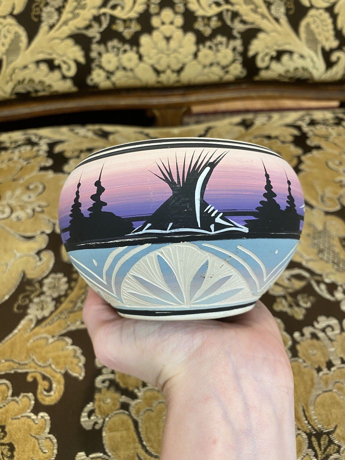 Signed Colorful Signed Sagg Dineh SW Navajo Pottery Bowl 6