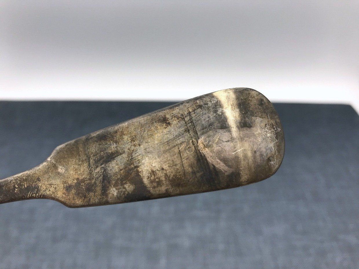 Antique 19th century c.1884 Daniel Low & Co. Sterling Silver Serving Spoon with Monogram + Hallmarks 5
