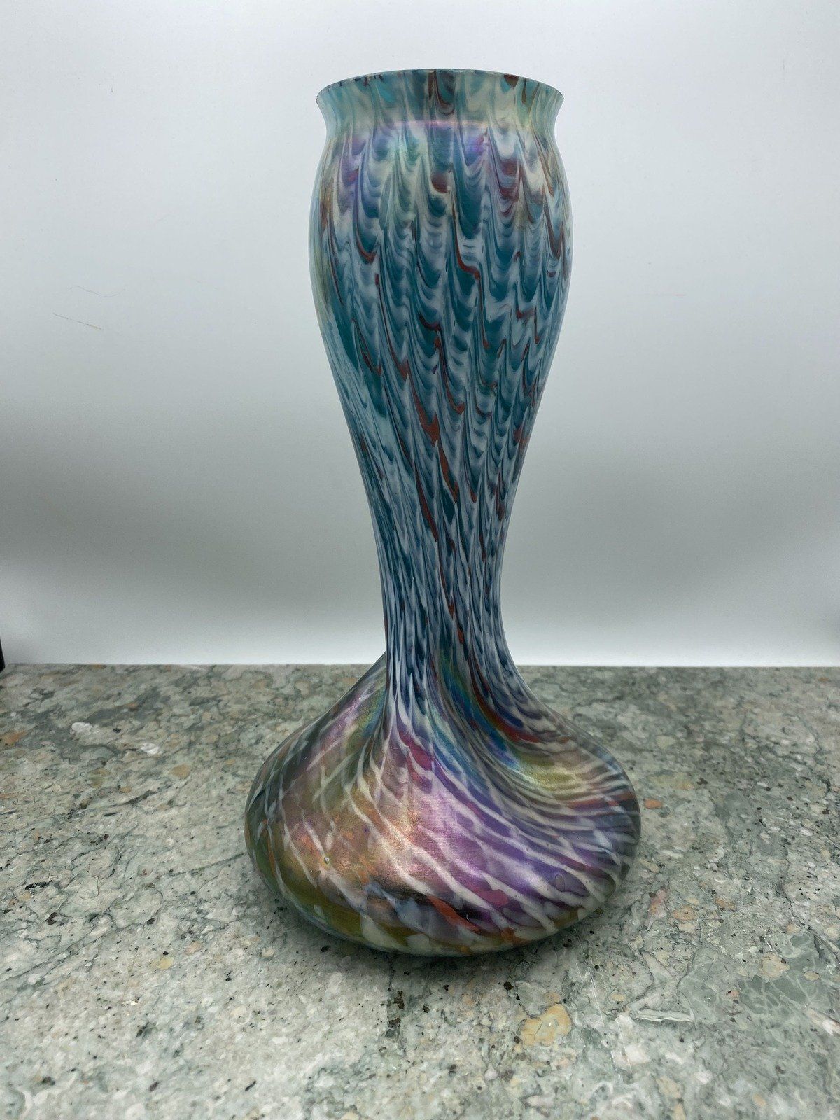 Bohemian Art Glass Czech Rindskopf Squat Base Glass Blown Colorful Vase 2