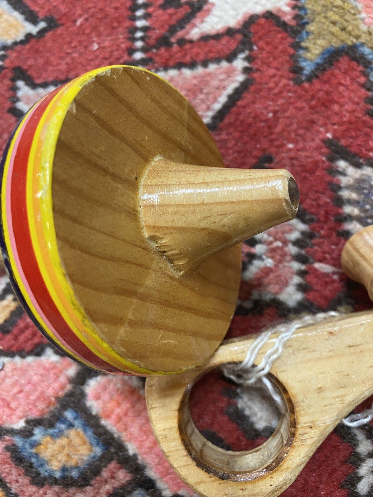 Vintage Hand Crafted Wooden Toy Spinning Top 4