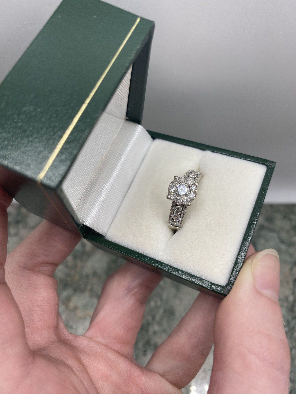14k White Gold .25ct Center Bezel Set Diamond Halo Diamond Ring w Floating Channel Set Shoulders 2