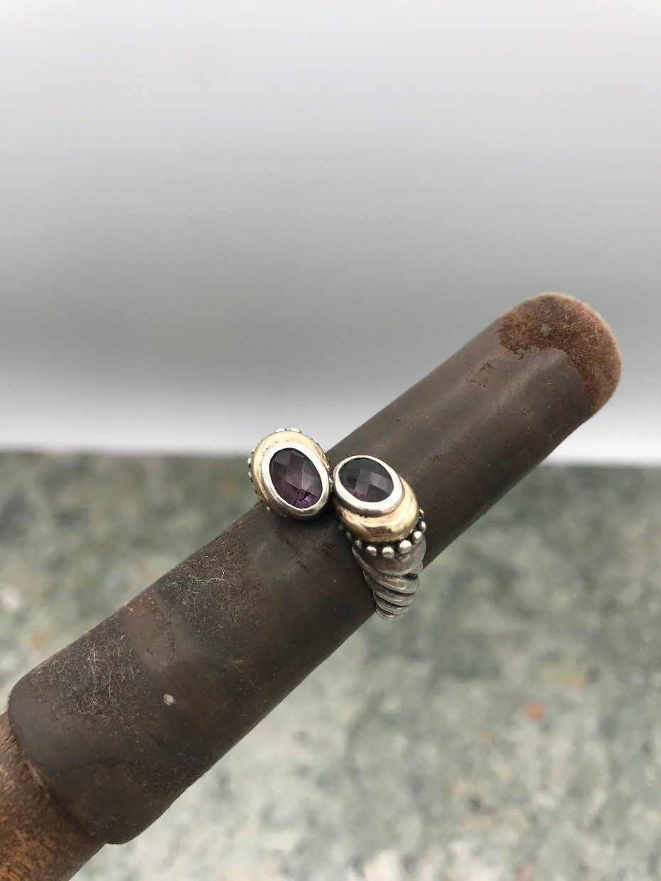 14k Gold Accented Sterling Silver Twisted Cord Bypass Ring w Amethyst 2