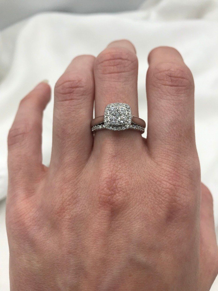 14k White Gold Clover Square Cluster Diamond Ring 3
