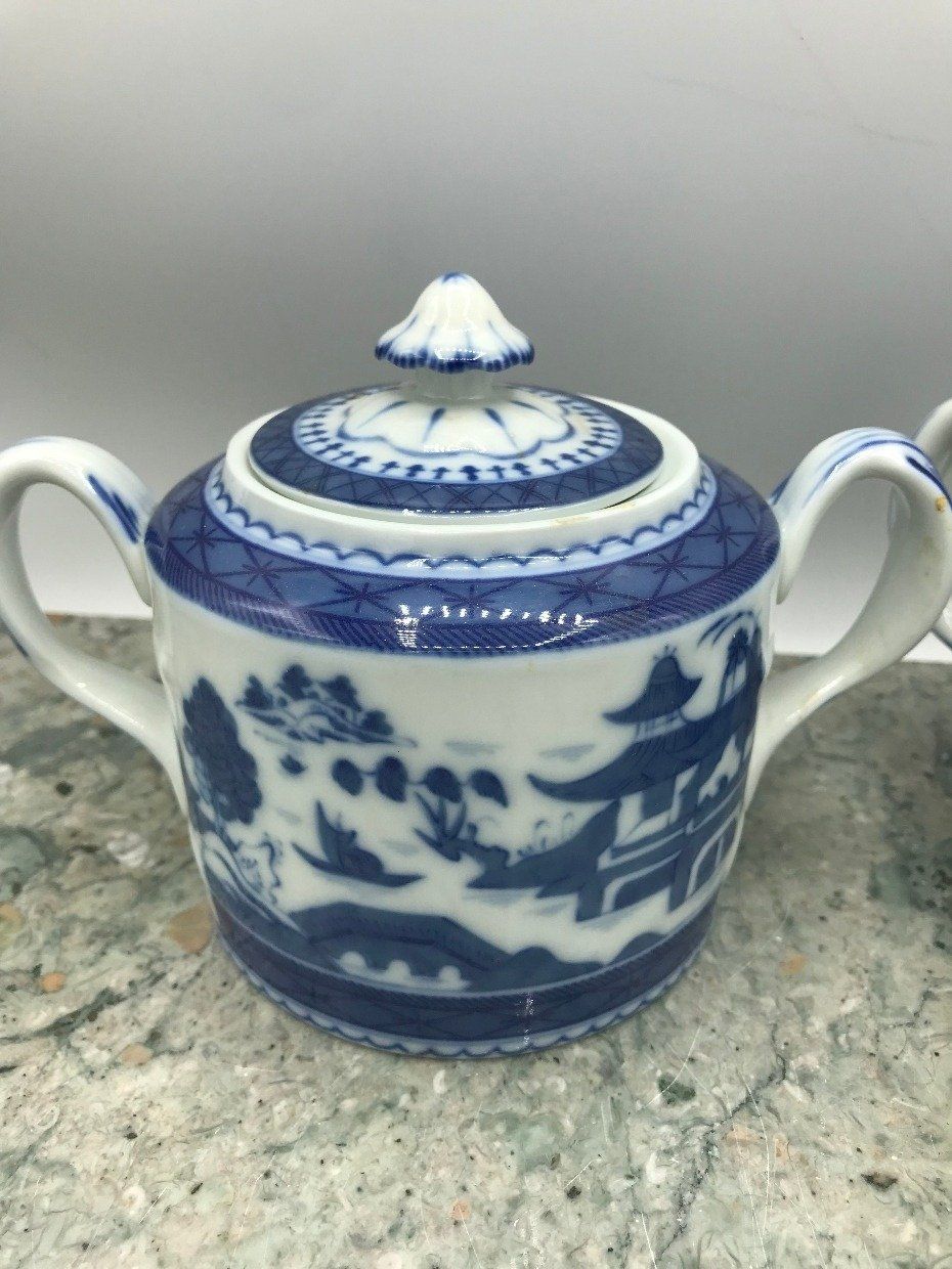 Mottahedeh Vista Alegre Canton Blue Large Sugar + Creamer Pair 2