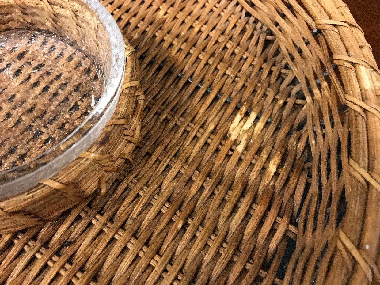 2 Matching Wicker + Glass Snack/Appetizer Divided Servers 4
