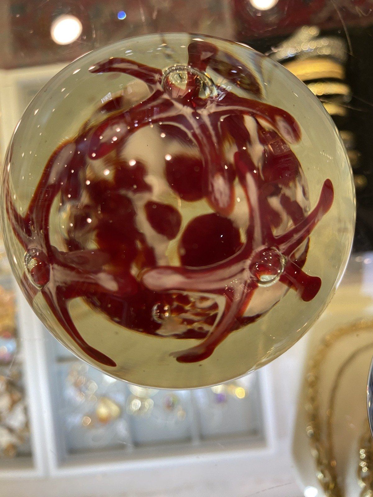 Vintage Lucite Floral Paperweight Red & White 2