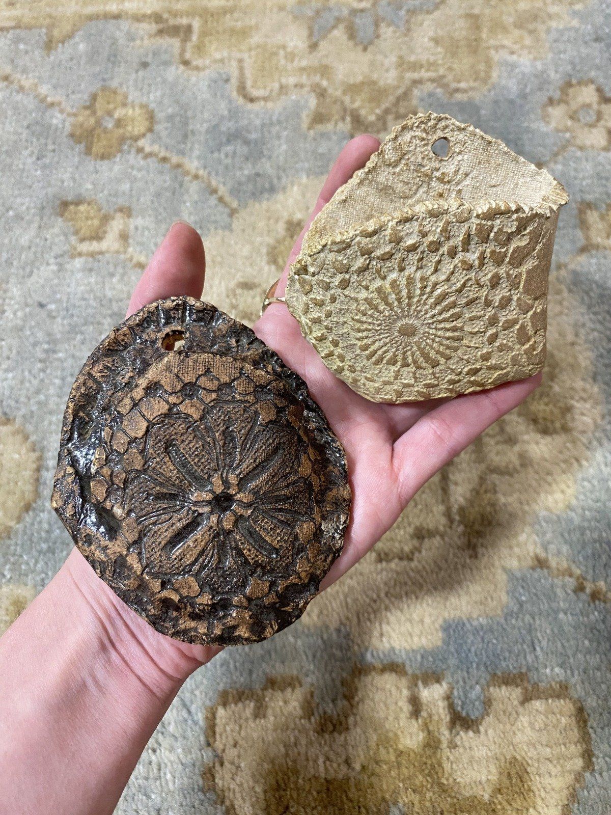 Hand Crafted Ceramic Pottery Stamped Motif Match Safe Wall Pocket 7