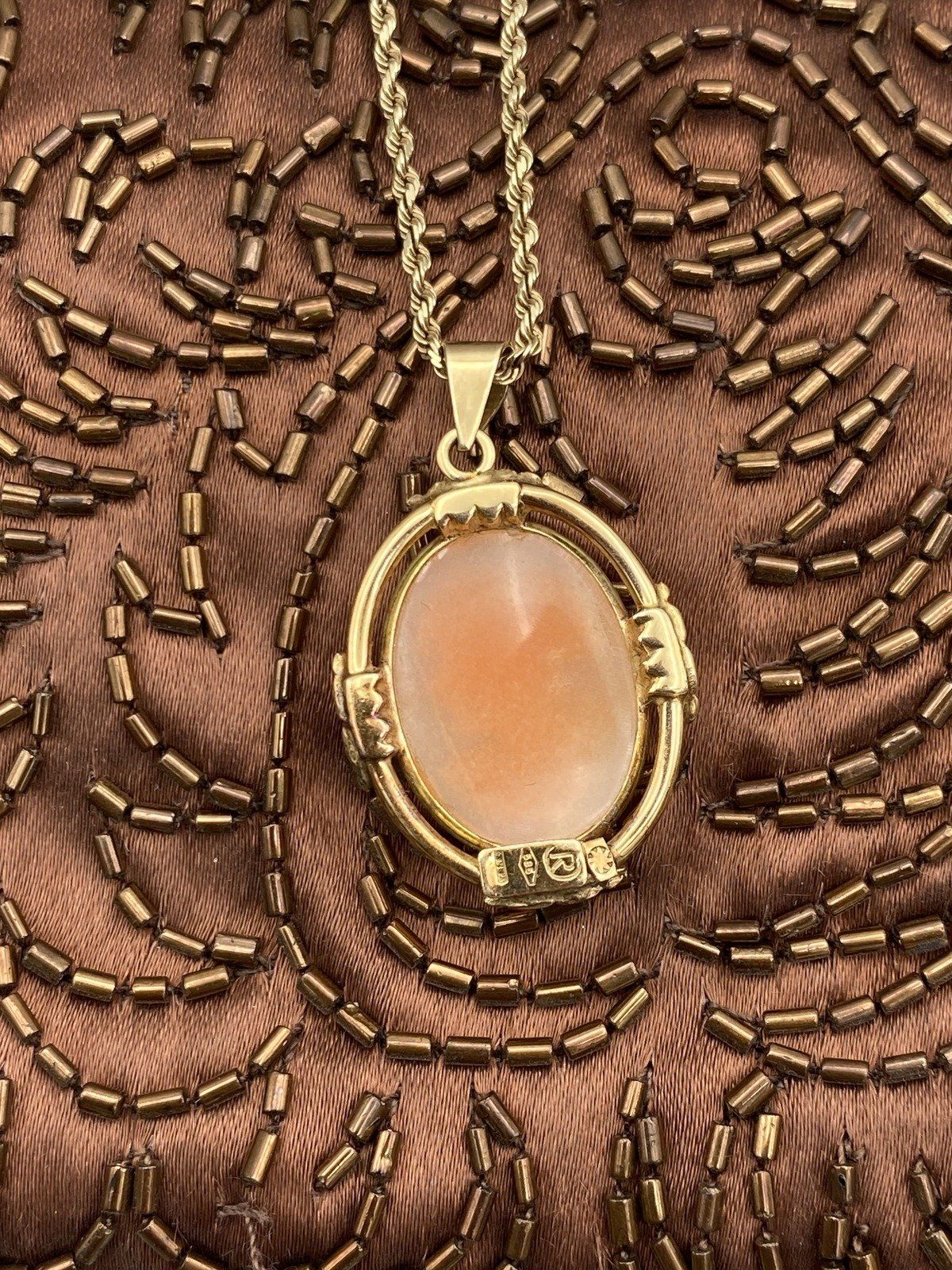 Vintage 14k Gold Shell Carved Cameo Necklace w Art Deco Bezel 16L 2