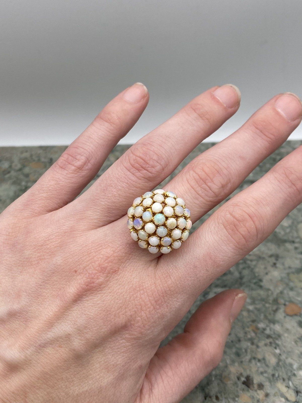 Antique 91.6k/90% Gold Purity Genuine Australian Opal Pave Bombe Ring #2777 7