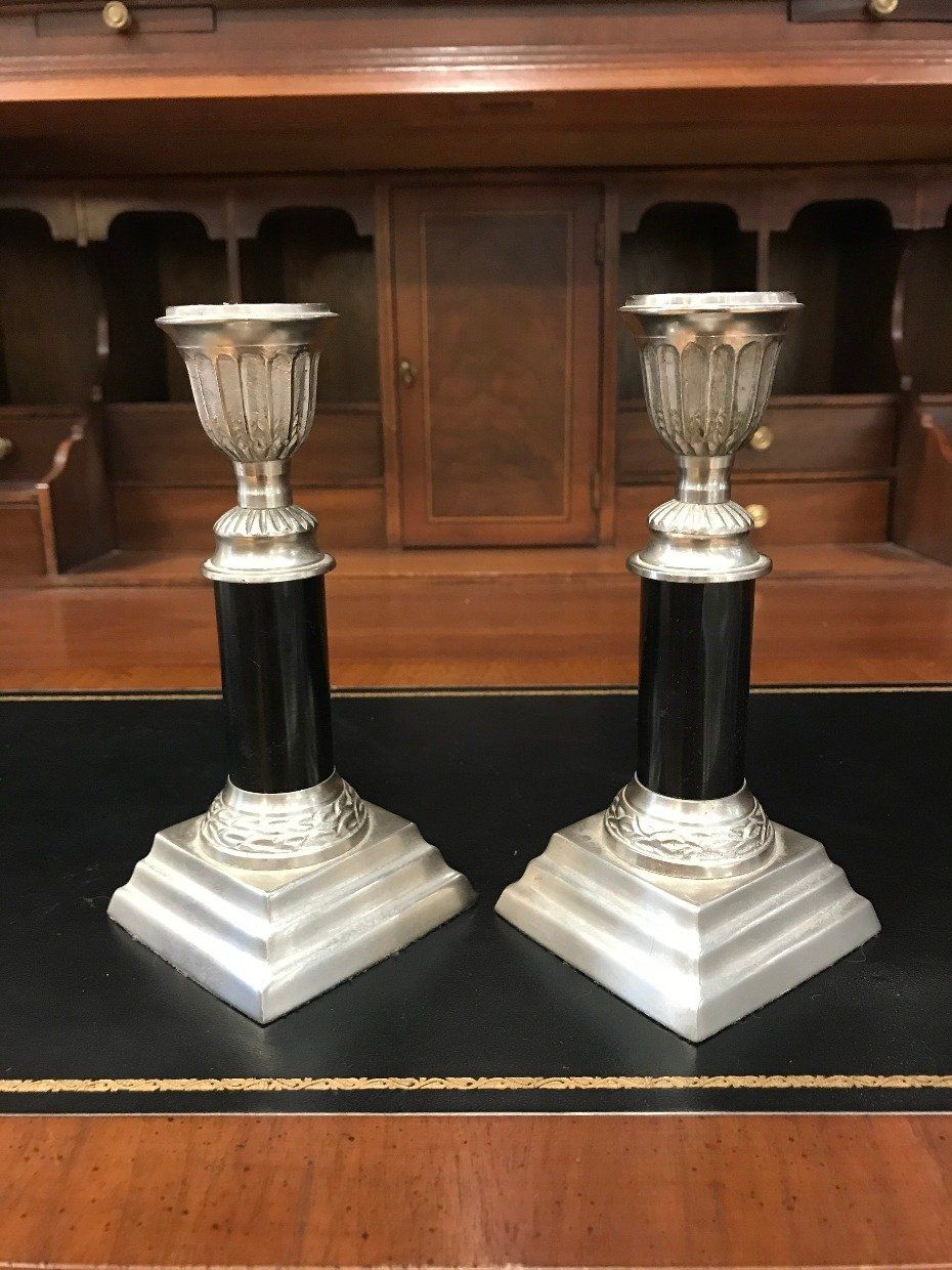 India Made Pewter Candle Stick Holders w Black Stems 2