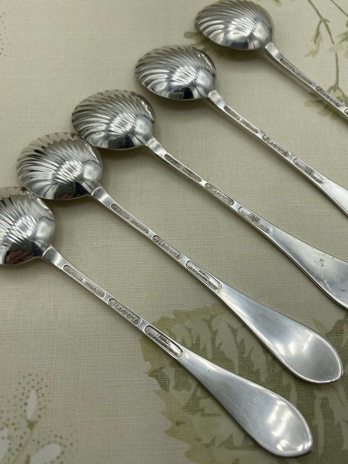 5x Wallace Sterling Silver Metropolitan Museum Repro Revere Demitasse Spoons w Shell Bowl Motif 4