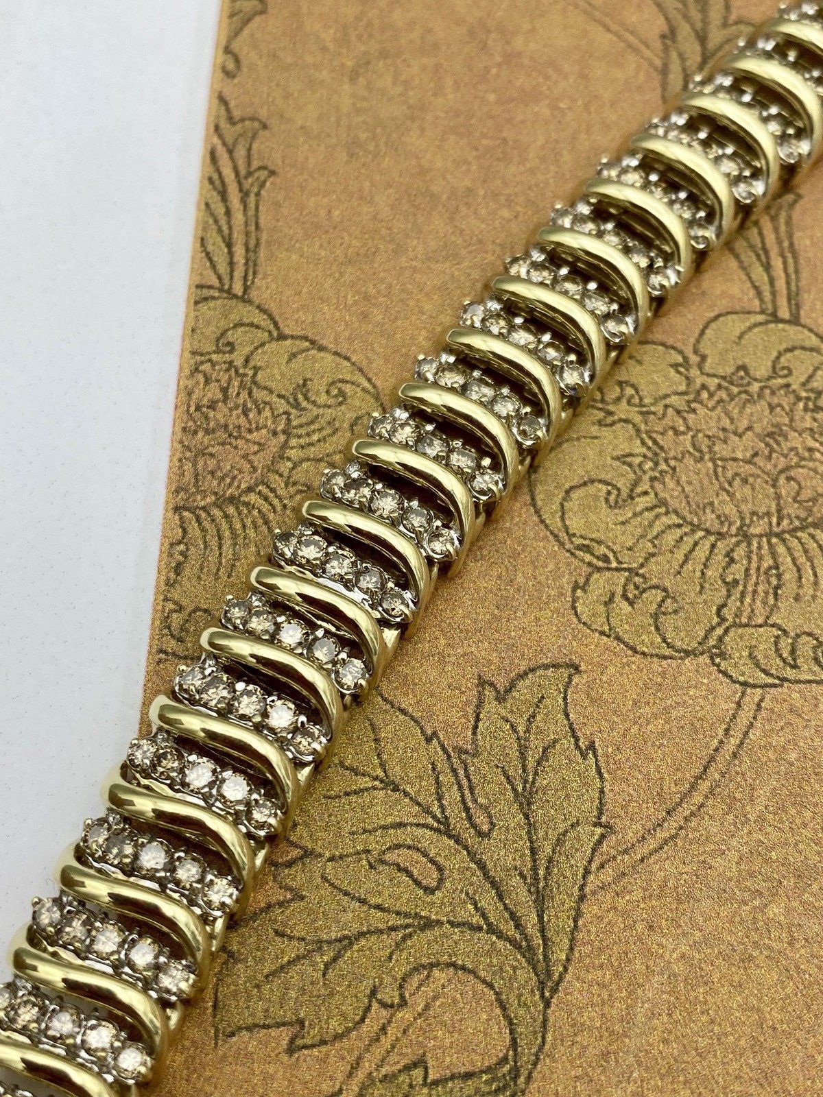 14k Gold Fancy Champagne Diamond 7.25L Tennis Bracelet 3