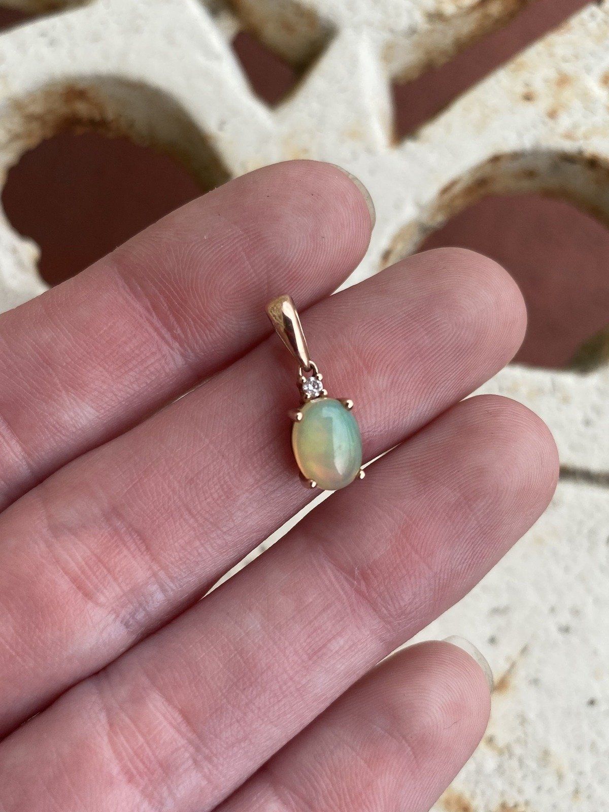 10k Rose Gold Natural Opal + Diamond 18 Drop Necklace 4