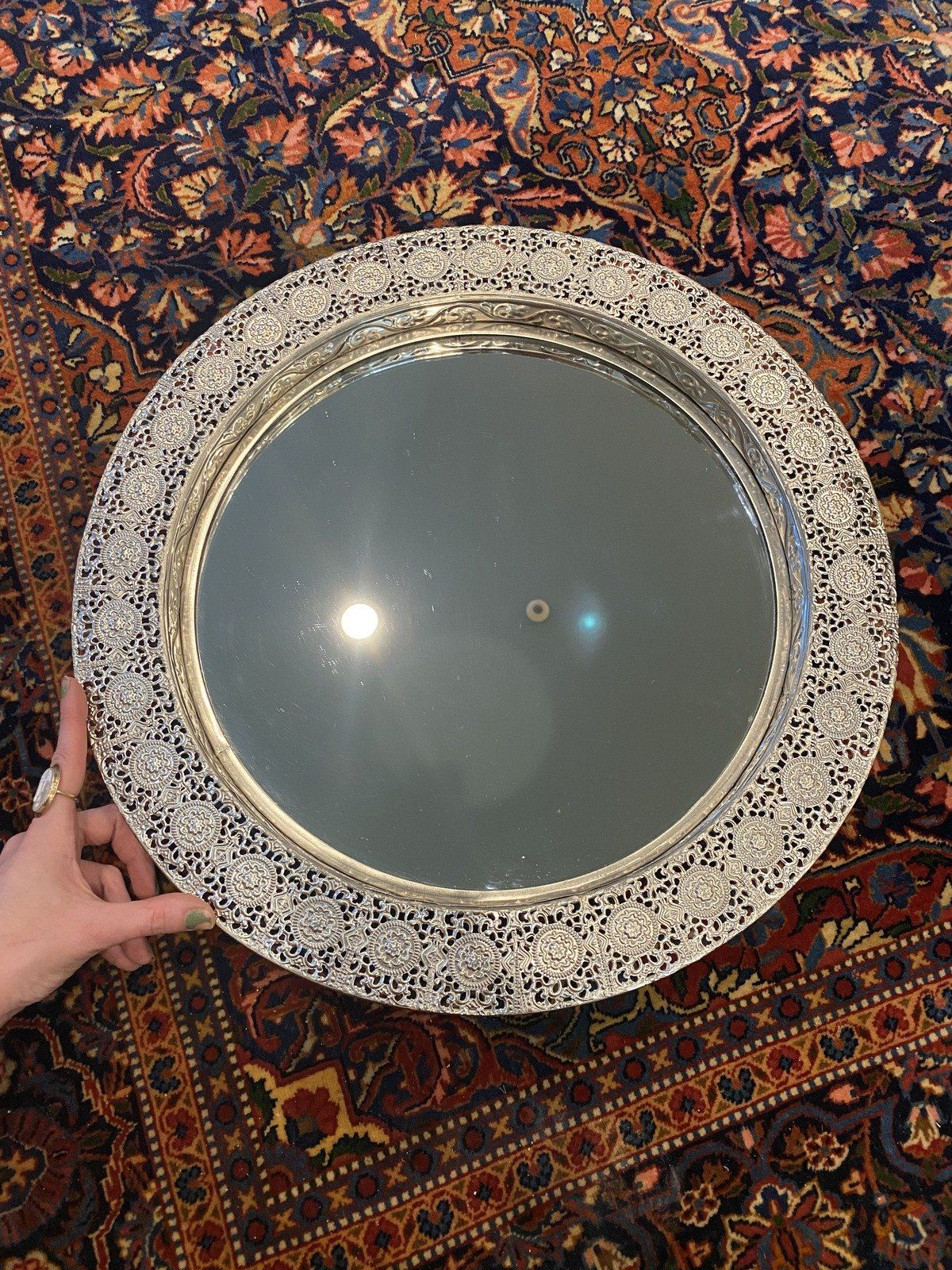 Circular Modern VTG Style Reticulated Mirror Tray #2946 4