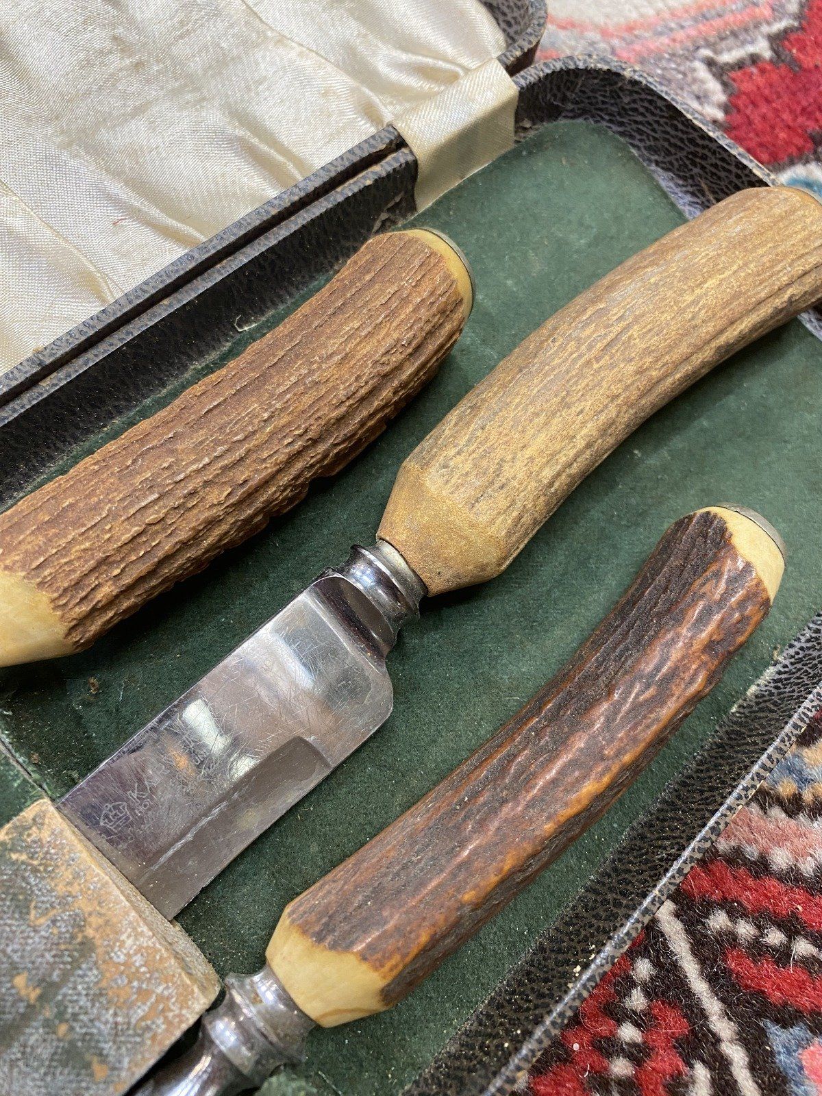 Antique Stag Handle Carving Set w Original Box 7