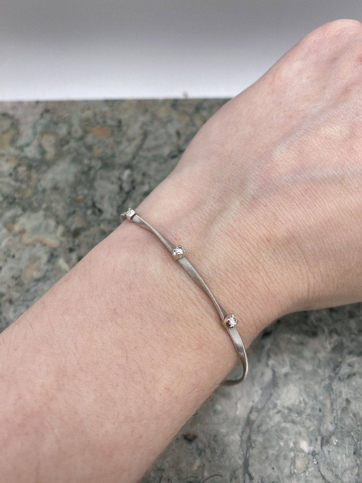 14k White Gold Marco Bidego Trio Diamond Spun Twist Layering Bracelet 7 #3405 7