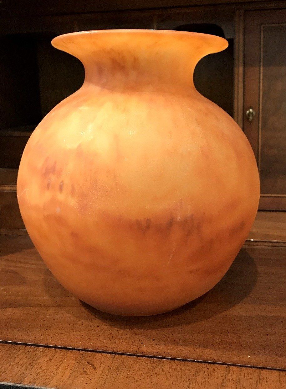 Art Glass Round Orange Jupiter Vase