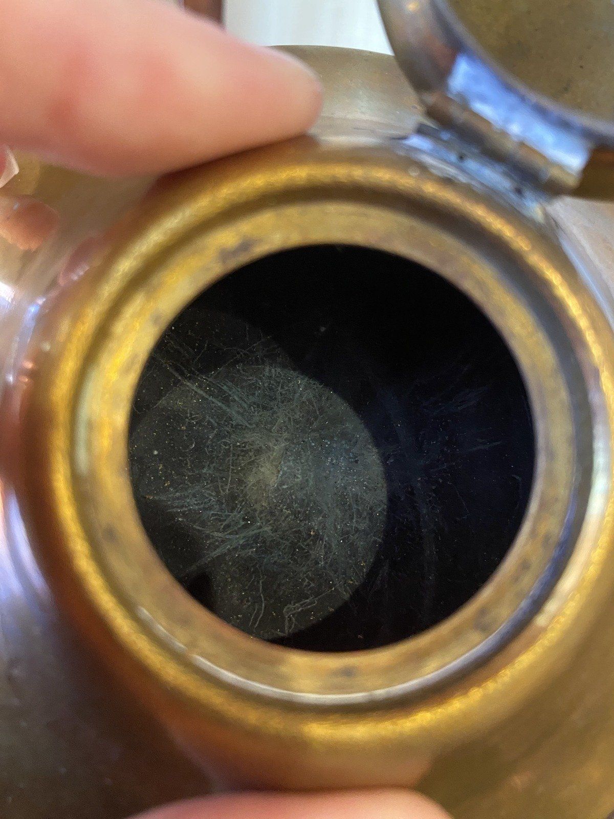 Round Antique Brass Squat Inkwell + Glass Insert 12