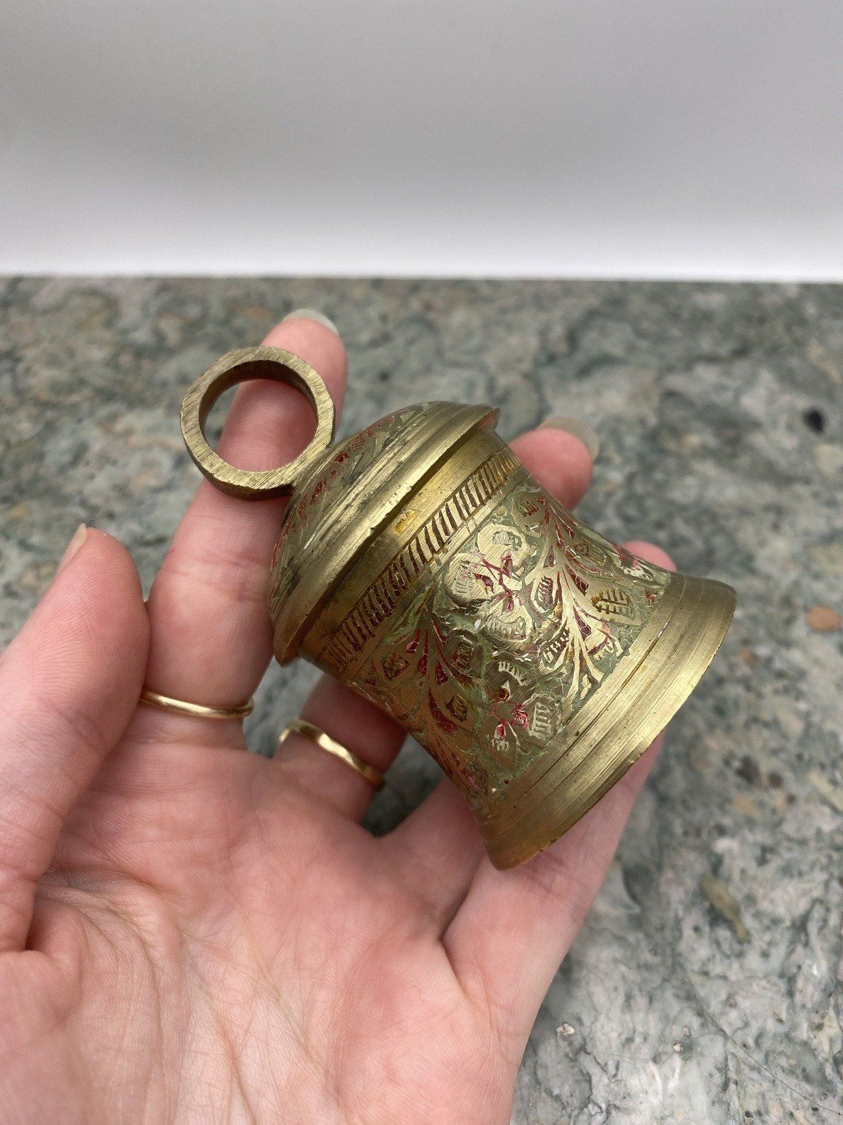 Brass E. Indian Enamel Temple Bell/Candle Snuffer 3