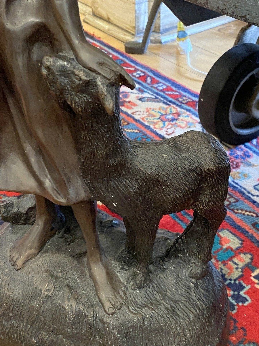 Bronze Statue of Shepherdess and Sheep 4