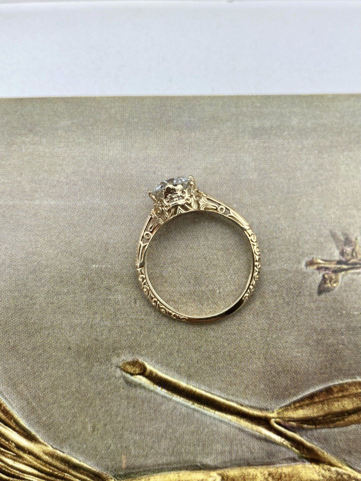 Stunning 14k Gold Antique Inspired 1ct Natural Solitaire Diamond Filigree Engagement Ring 10