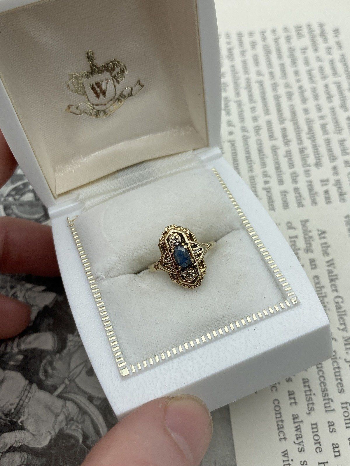 Precious Antique 14k Gold Oval Blue Sapphire Reticulated Navette Pinky Ring 3