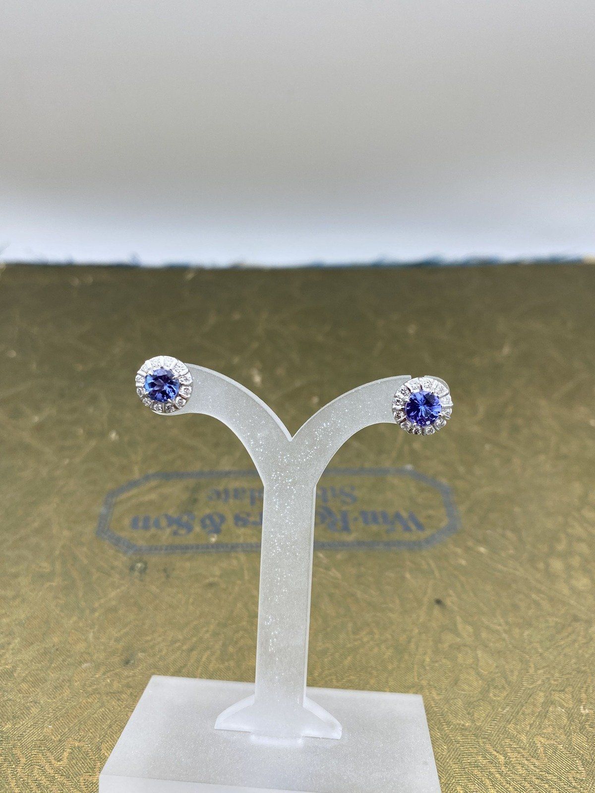 14K White Gold Tanzanite + Diamond Halo Stud Earrings 2