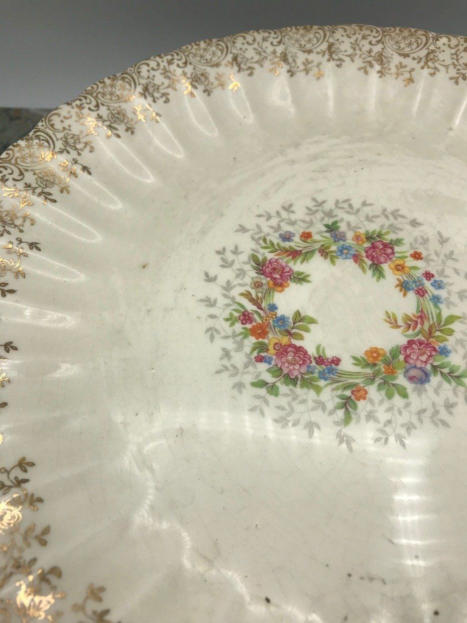 Set of 6 Antique 22k Garland Floral Wreath Ruffled Dinner Plates 2