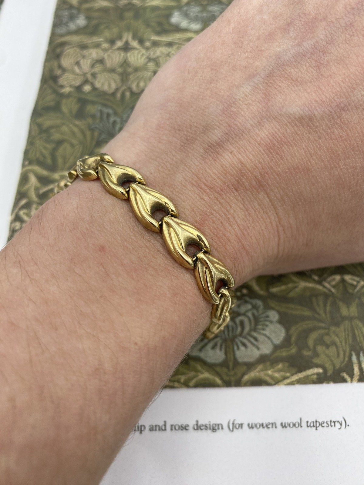 14k Gold Ornate Molded Link 7.5L Tennis Bracelet 2