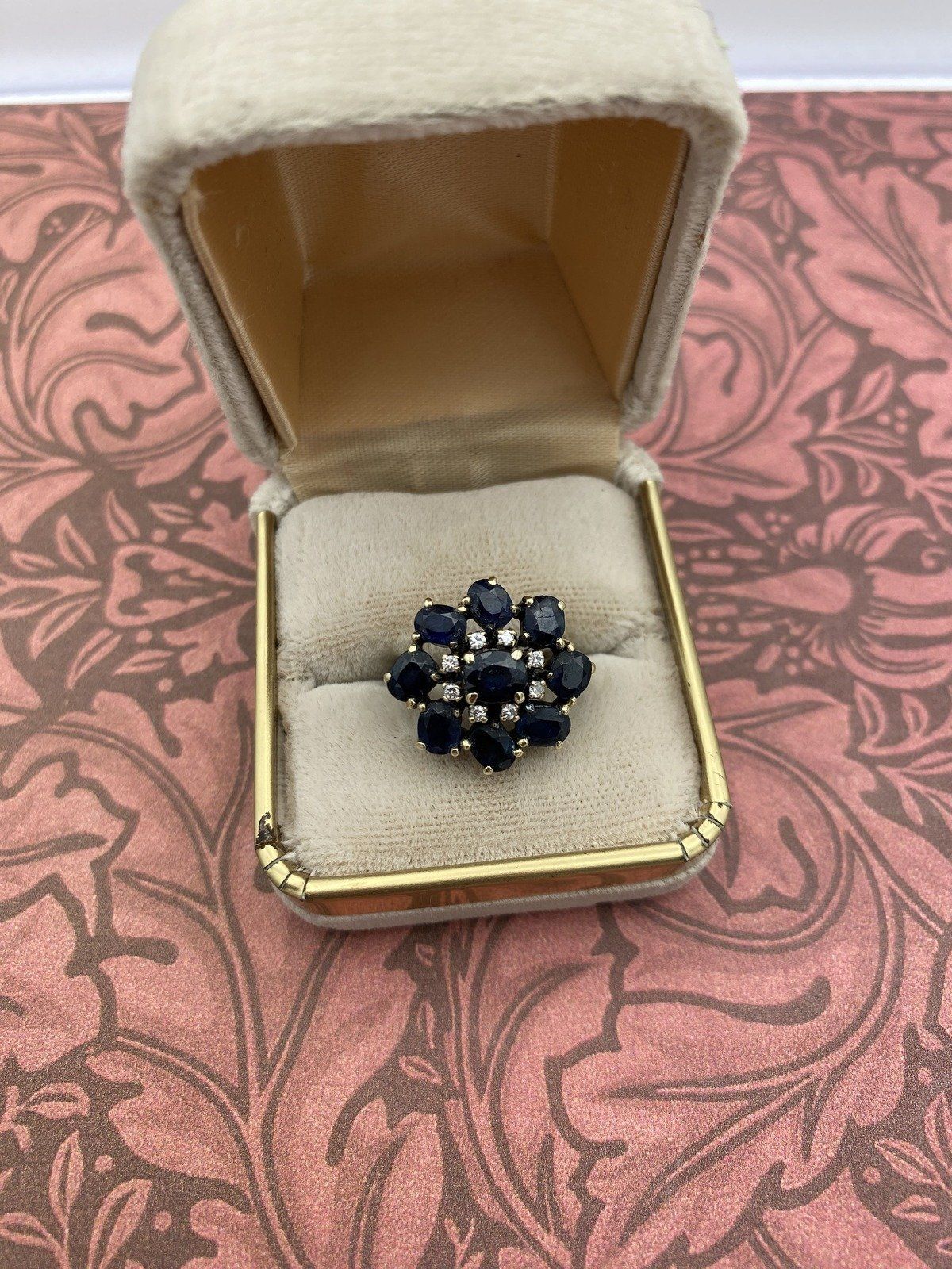 Antique 14k Gold Diamond Sapphire Petal Flower Cluster Ring 2