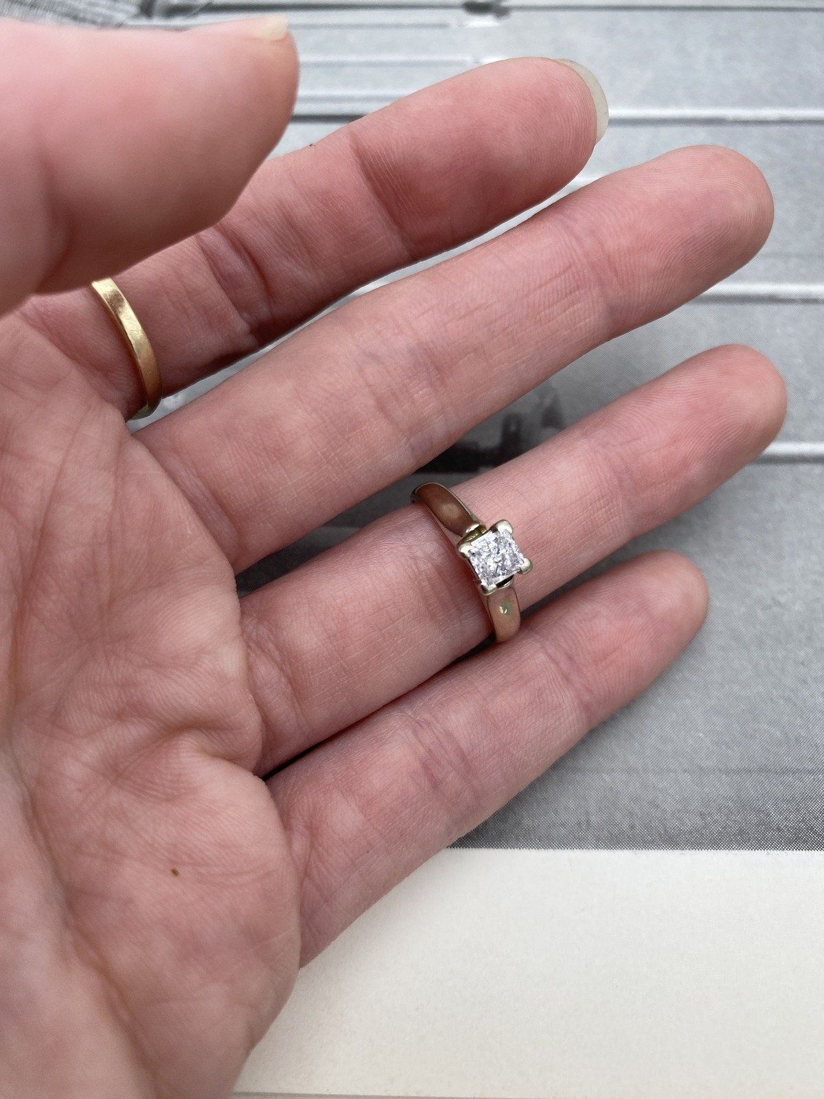 Simplistic 18k Princess Cut .59ct Square Diamond Engagement Ring w Sleek Shoulders + Rounded Shank Base for Band 2