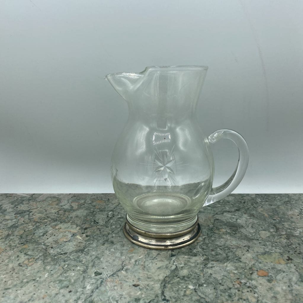 Sterling Rimmed Base Crystal Etched Carafe