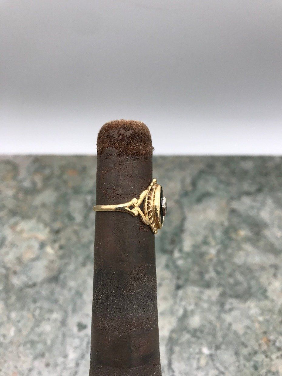 Vintage c.1940s P.S.&CO Black Enamel Deco Inspired Diamond Burst Ring 3
