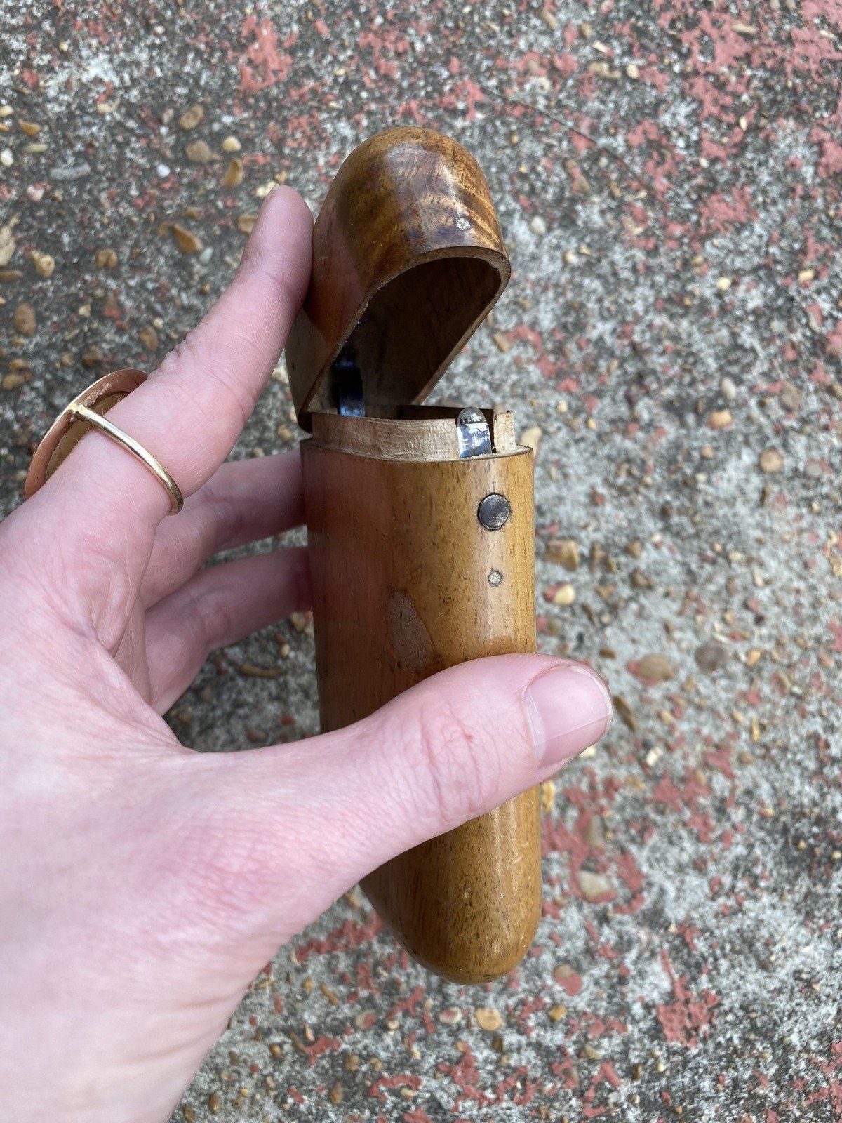 Antique Hand Made Wooden Stash/Cig Case w Locking Snap Button 7