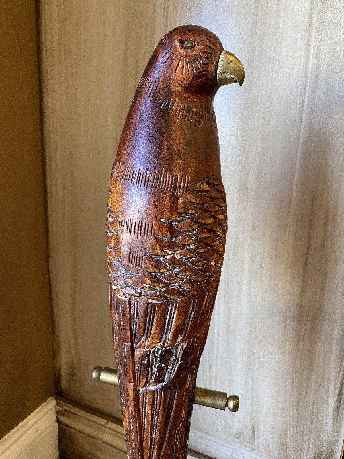 SARREID LTD Hand Carved Wood Bird on Brass Cage Stand 12