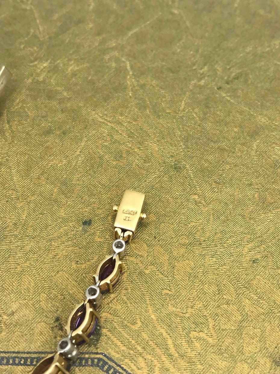 14k Gold Marquise Amethyst + Diamond Spaced Tennis Bracelet 4