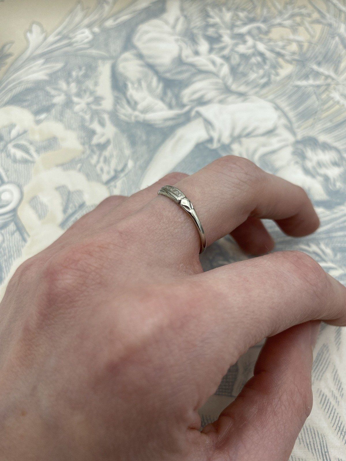 Antique 14k White Gold Diamond Ring Band w Art Deco Tapered Shoulder Details 6