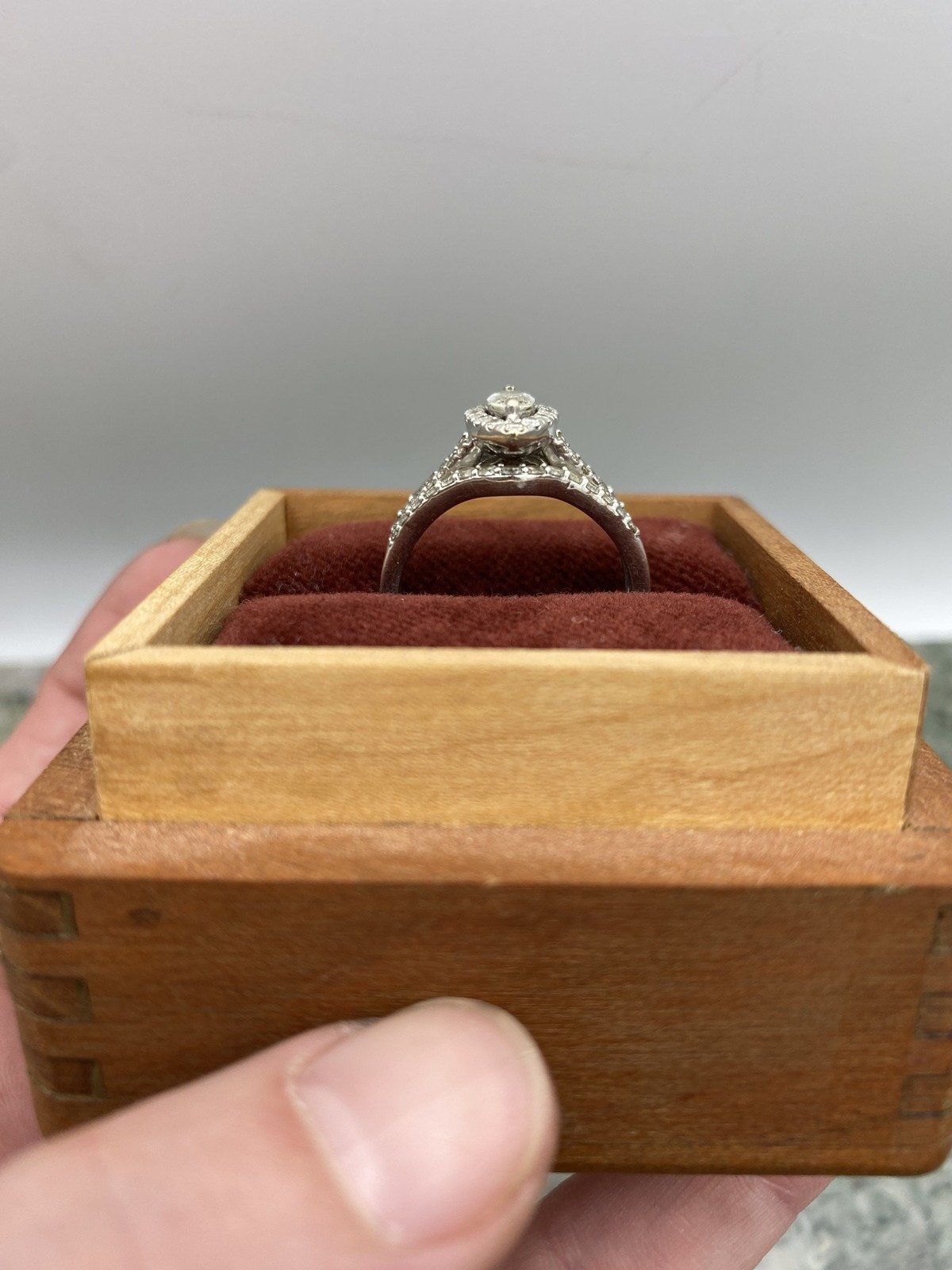 14k White Gold Marquise Diamond Bridal Ring w Soldered Band Guard #2542 5
