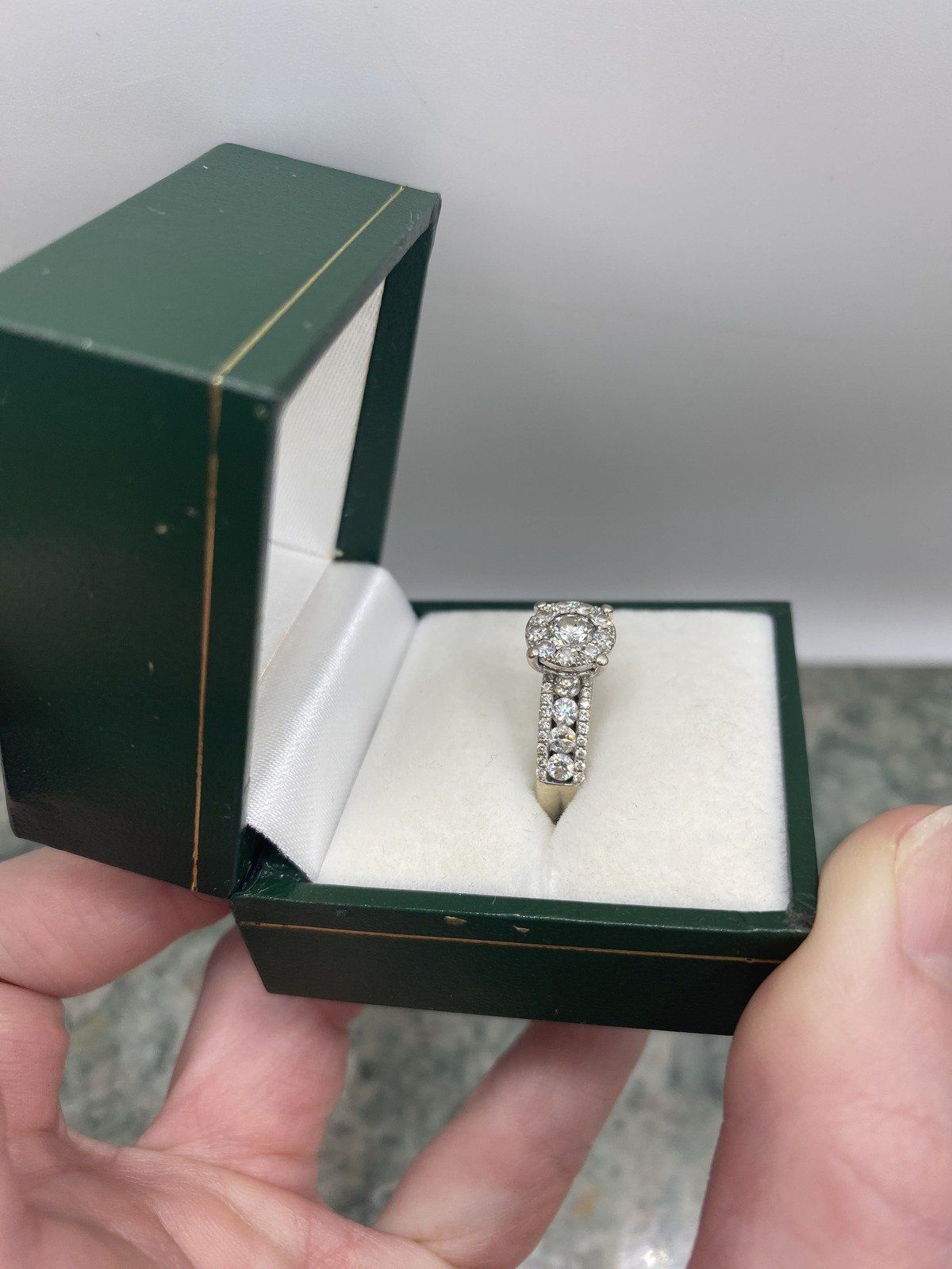 14k White Gold .25ct Center Bezel Set Diamond Halo Diamond Ring w Floating Channel Set Shoulders 3